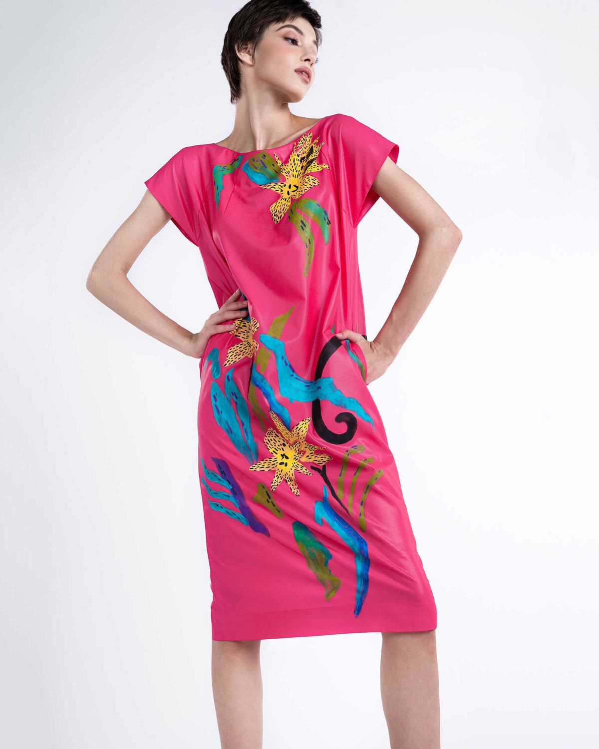 Dancing Flowers - Pink Cocoon Dress