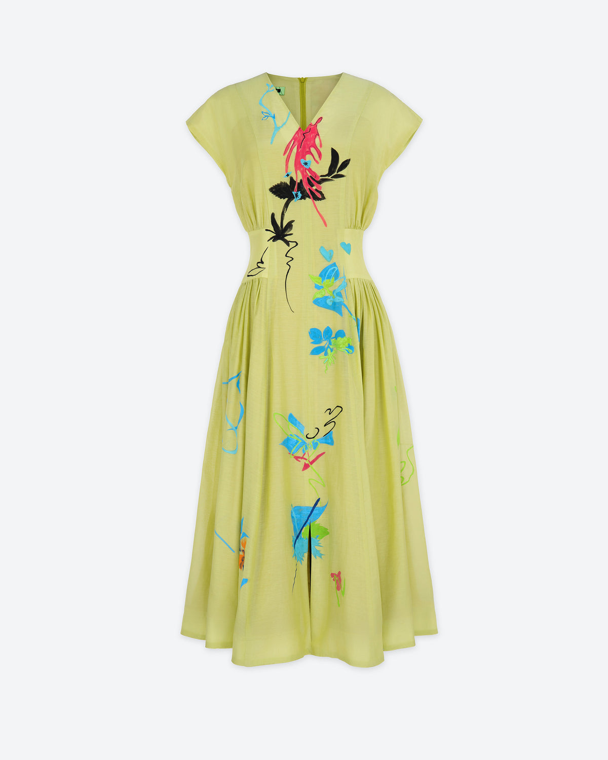 Freshness - Đầm Midi Xanh Bơ Cổ V