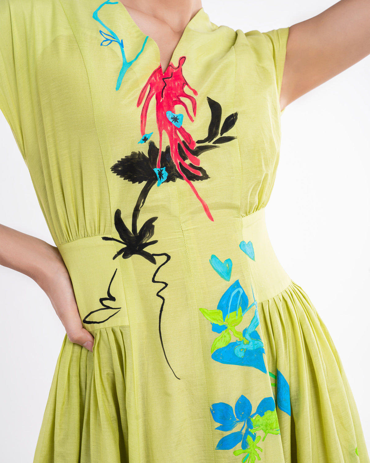 Freshness - Đầm Midi Xanh Bơ Cổ V