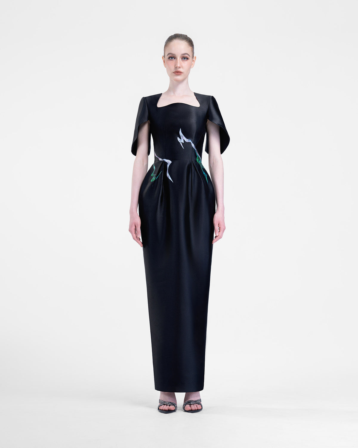 Secret Bloom - Cape Sleeves Black Evening Dress