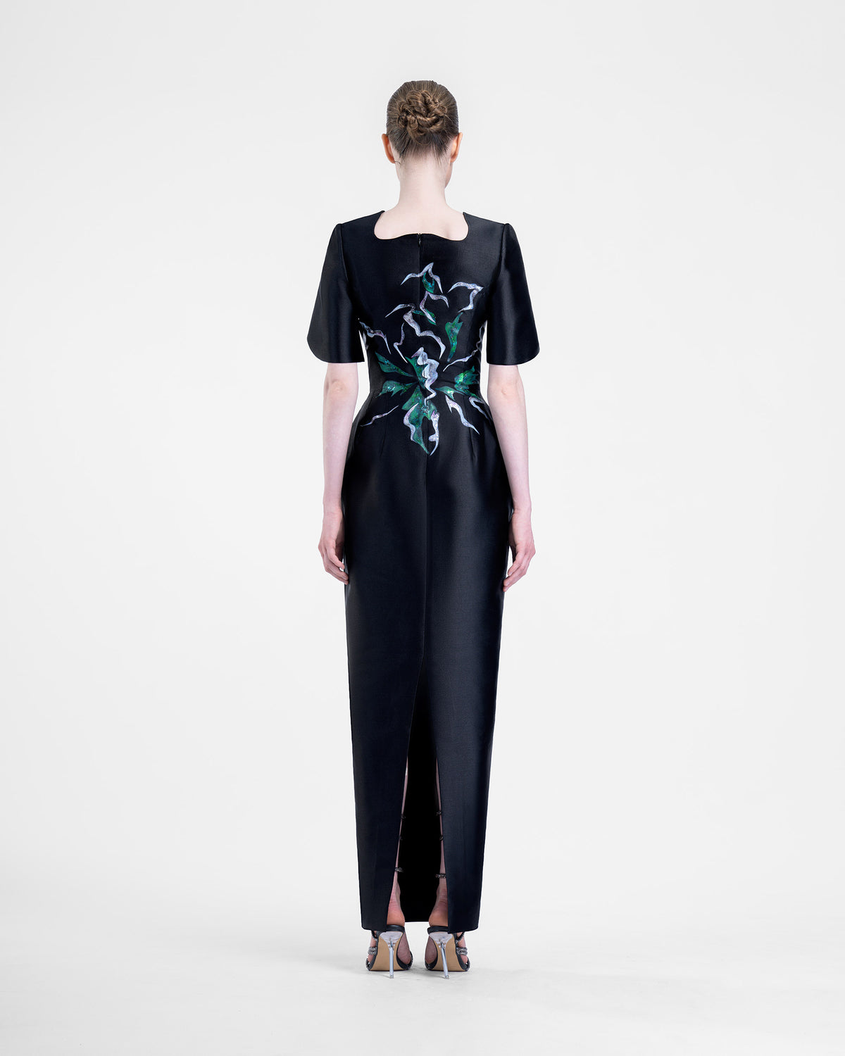 Secret Bloom - Cape Sleeves Black Evening Dress