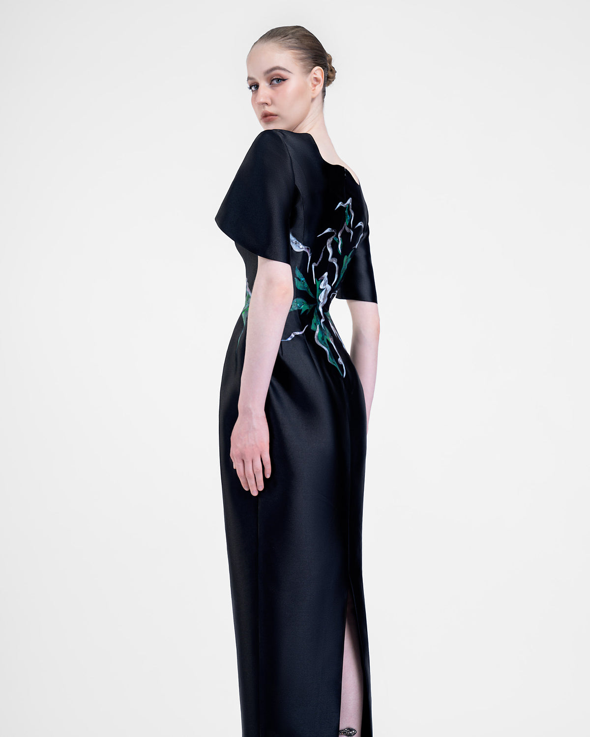 Secret Bloom - Cape Sleeves Black Evening Dress