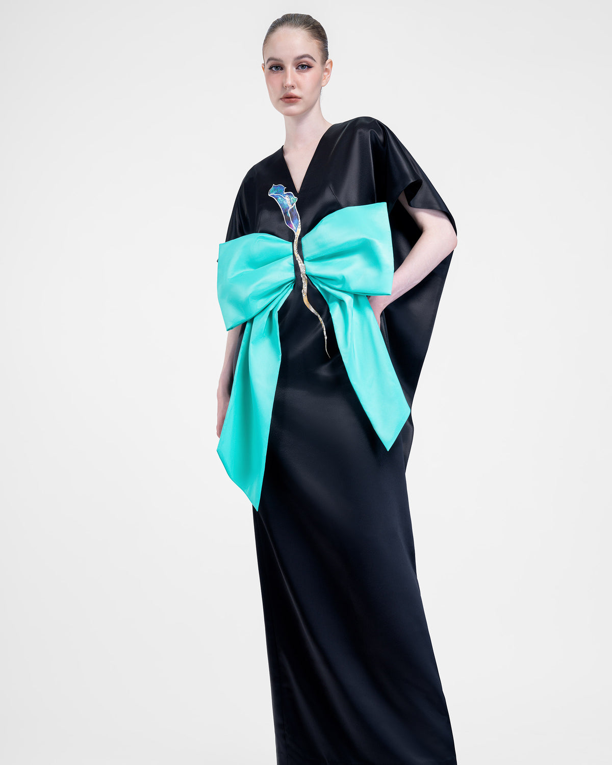 Calla Lily - Cape Sleeves Black Evening Dress