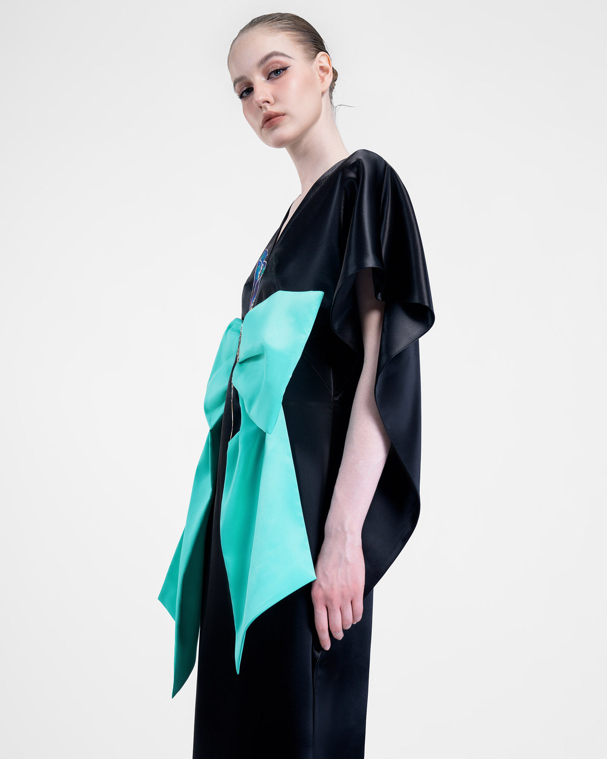 Calla Lily - Cape Sleeves Black Evening Dress