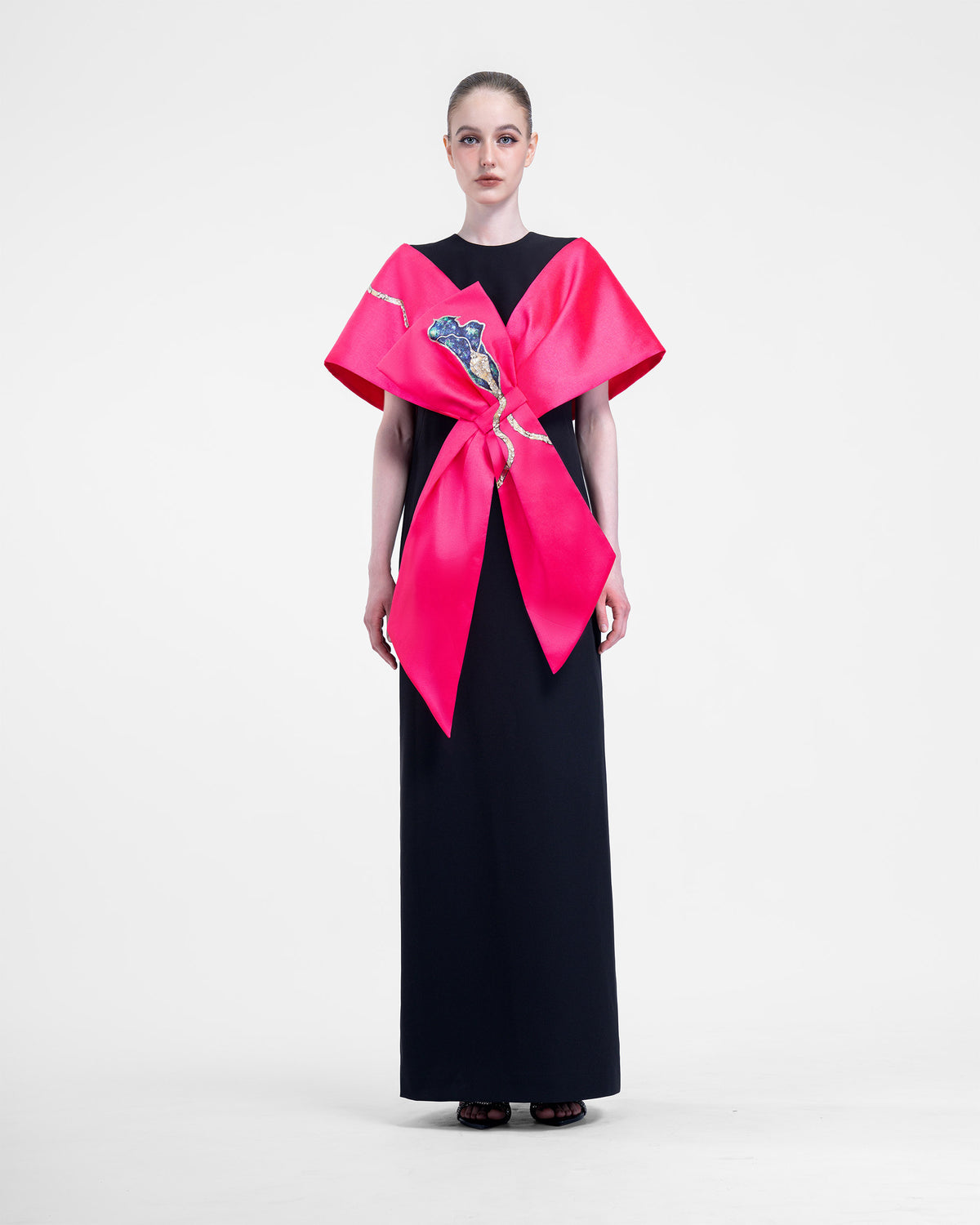 Knot - Bow-cape Black Evening Dress