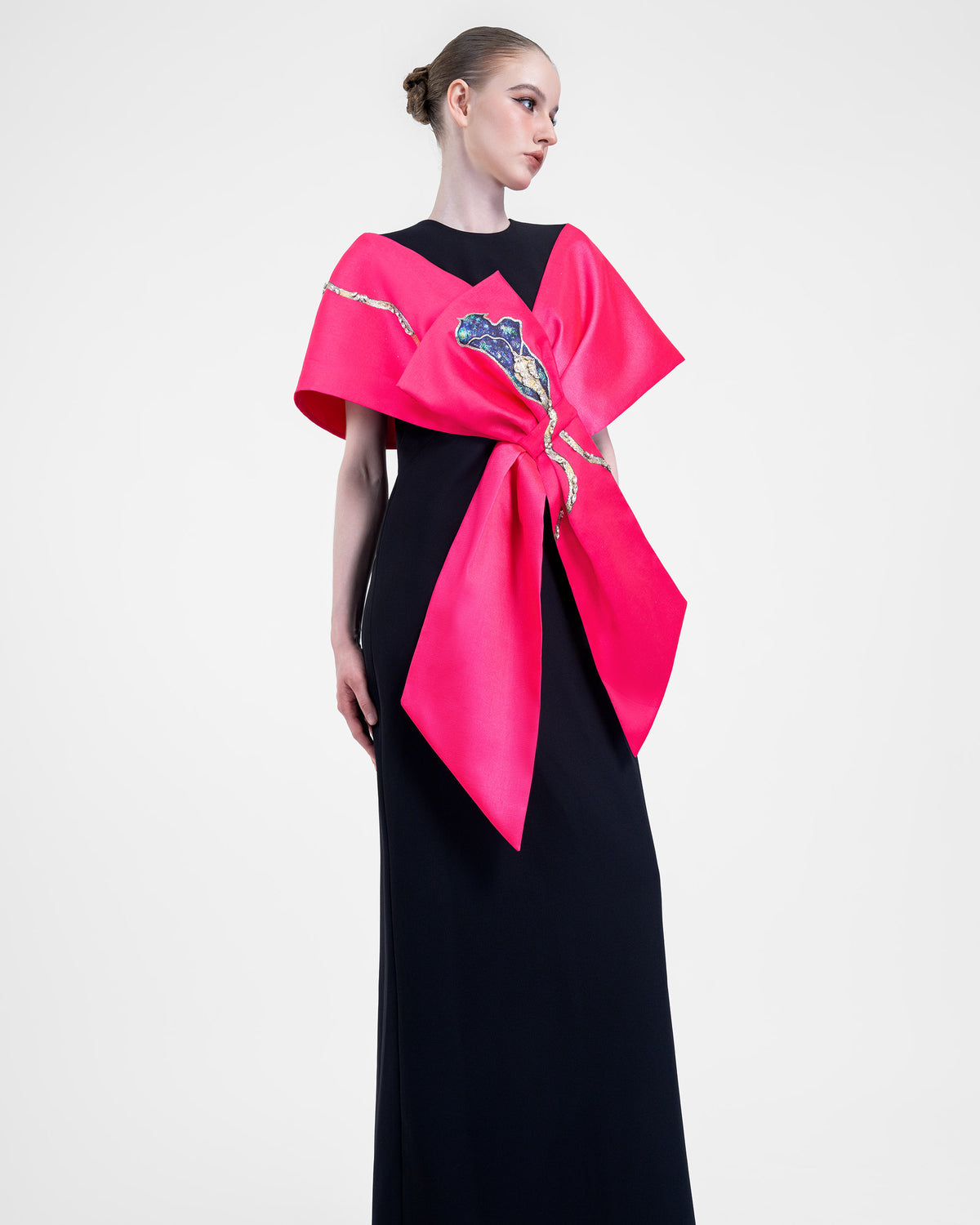 Knot - Bow-cape Black Evening Dress