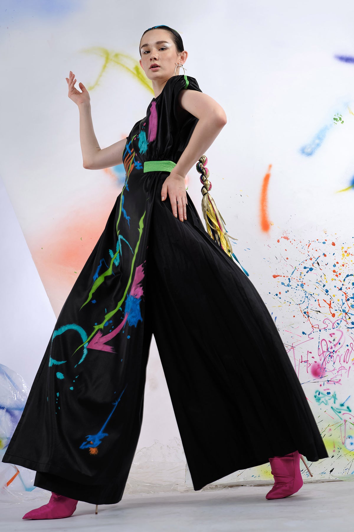 Pleated Panel Wide-leg Trousers