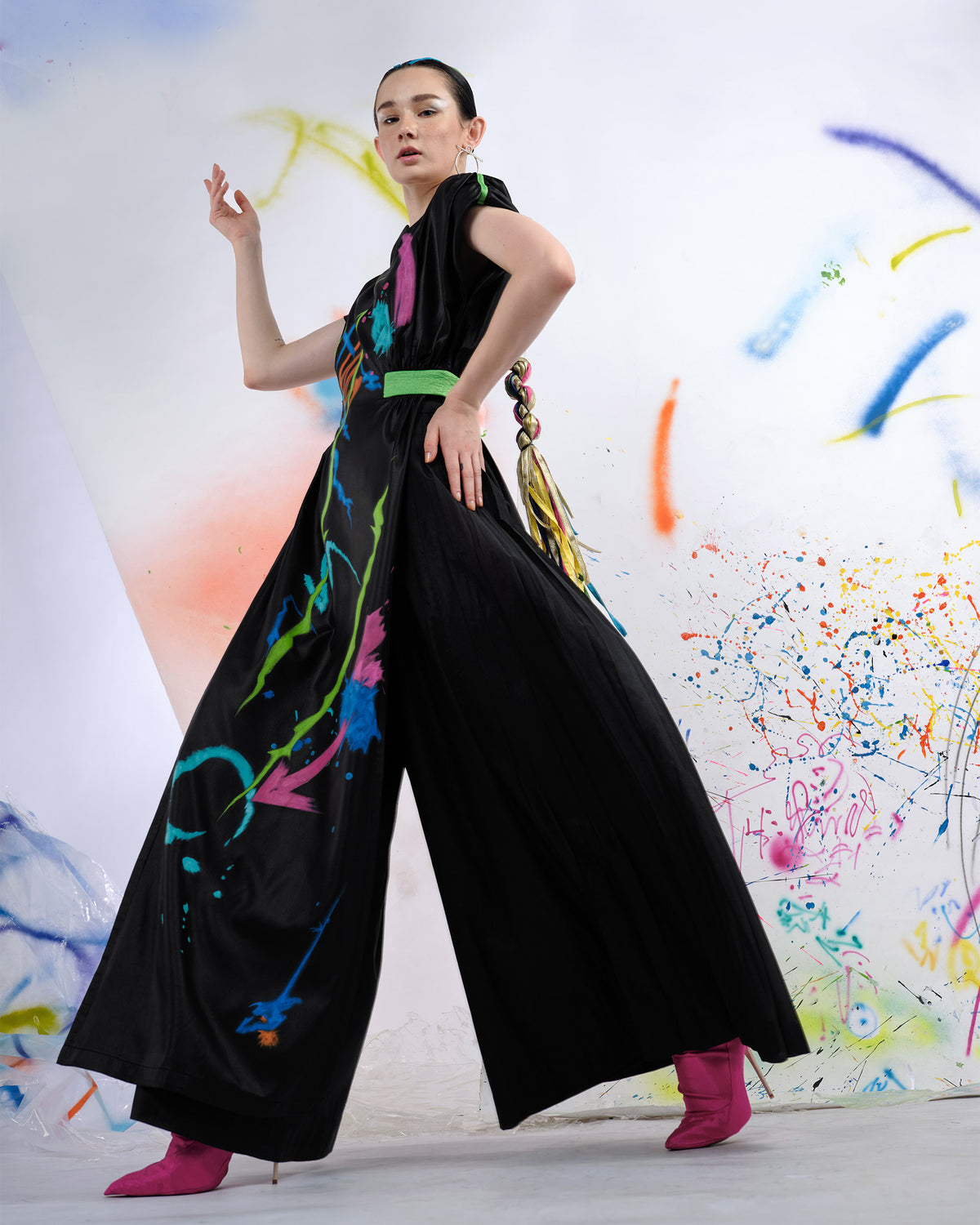 Pleated Panel Wide-leg Trousers