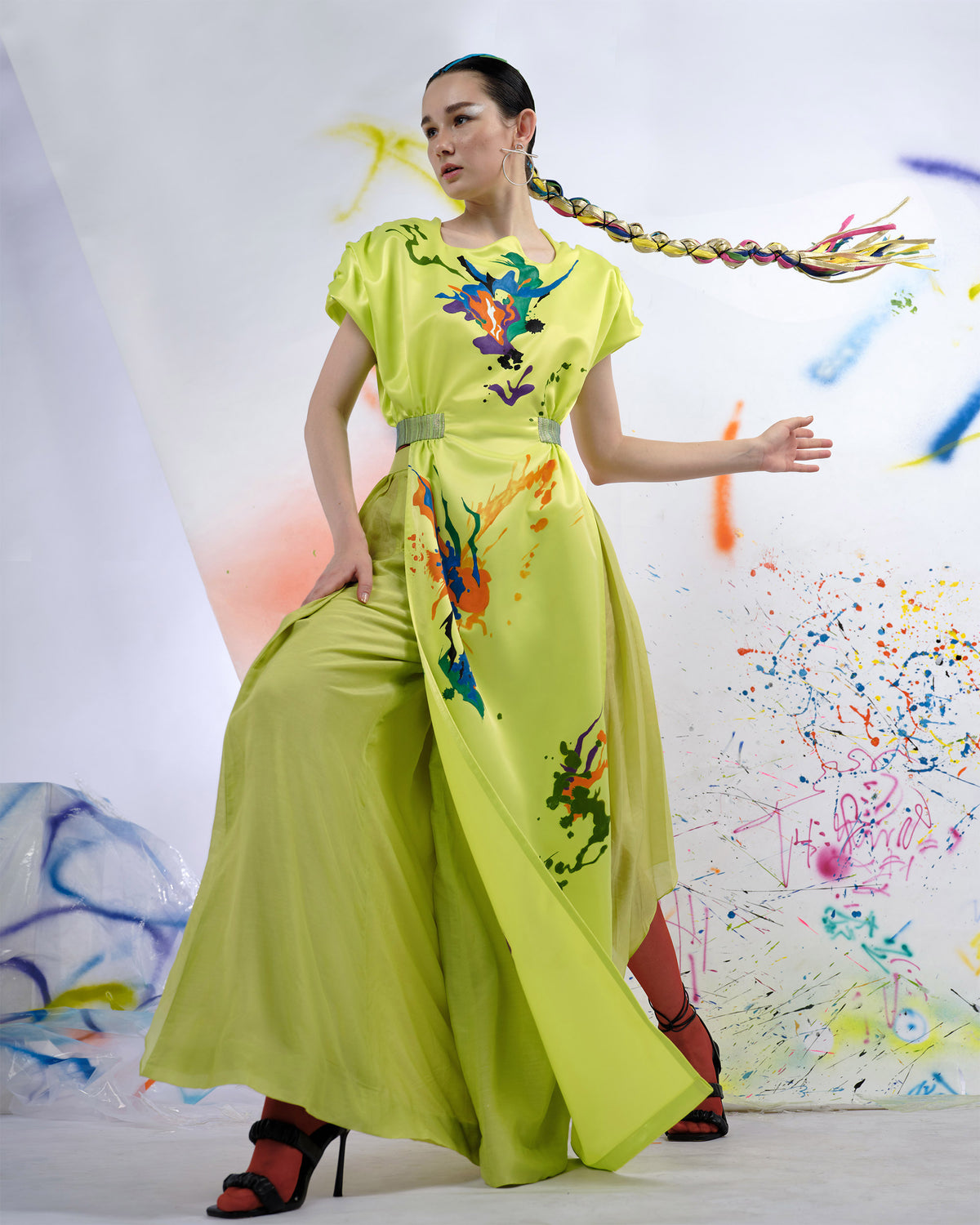 Pleated Panel Wide-leg Trousers