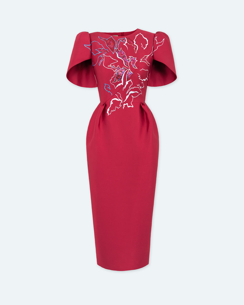 Azalea Bloom - Carmine Red Cape Sleeves Midi Dress  Tiny Ink