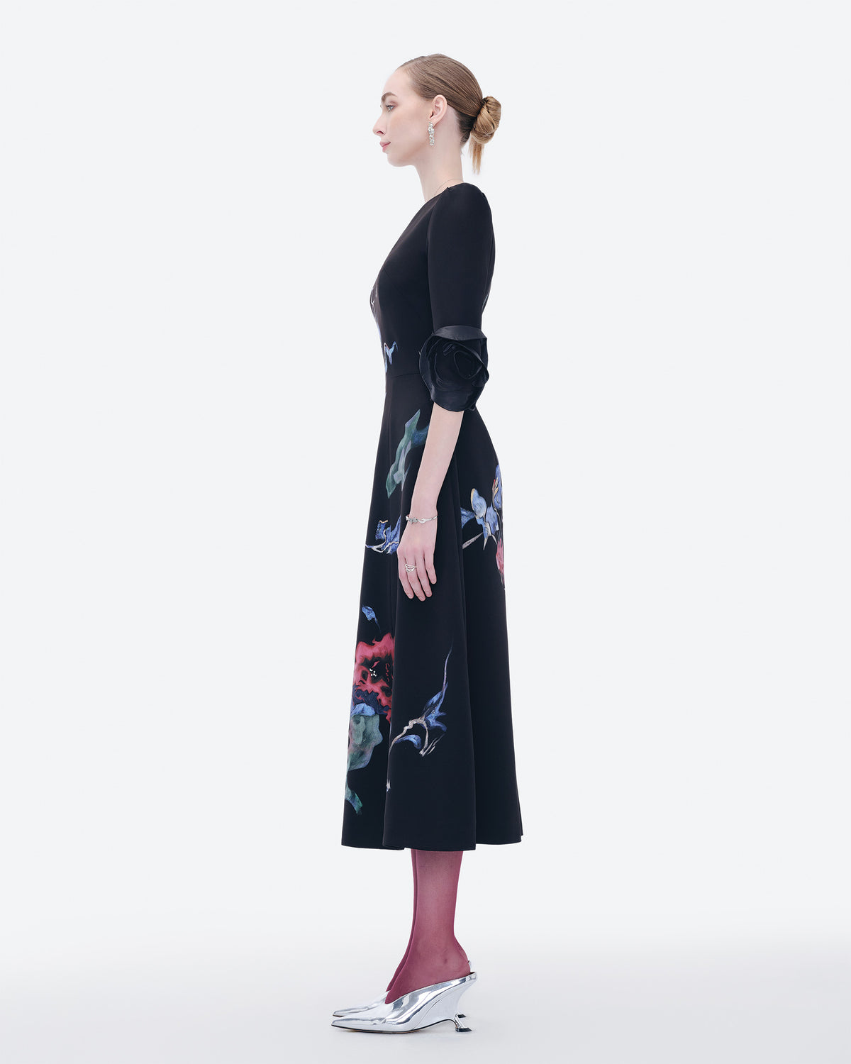 Midnight Garden - Asymmetrical Black Midi Dress