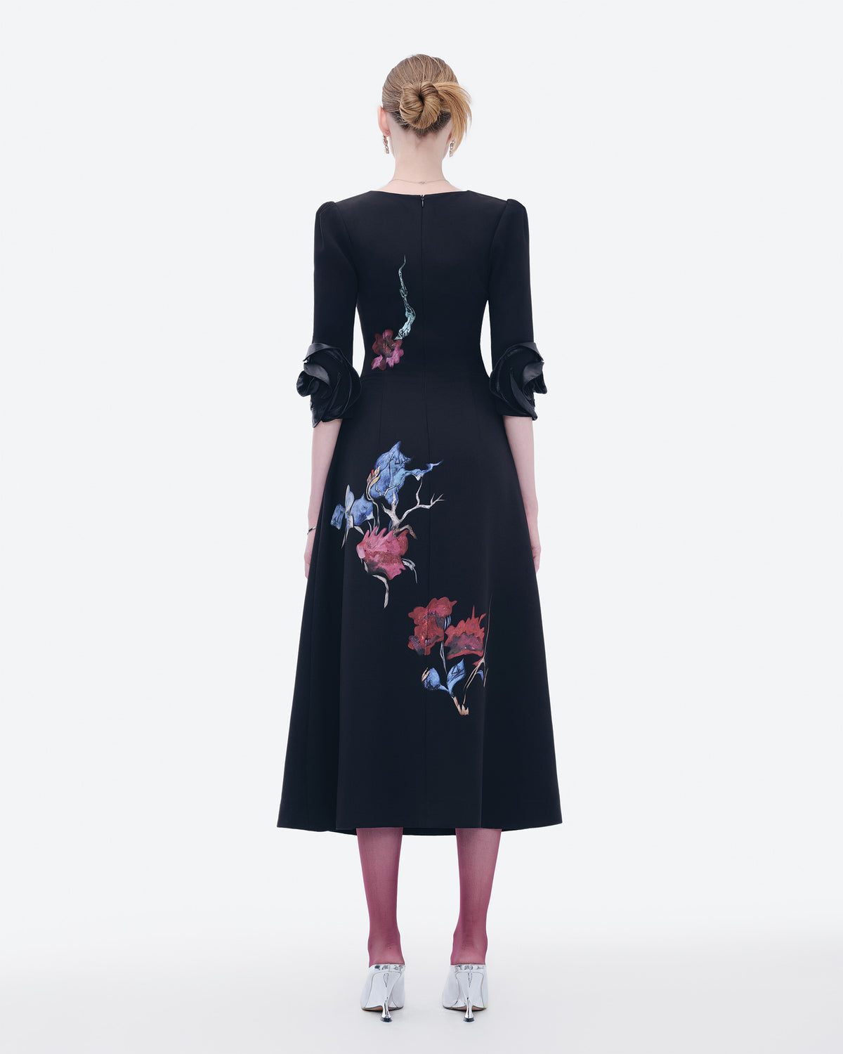 Midnight Garden - Asymmetrical Black Midi Dress