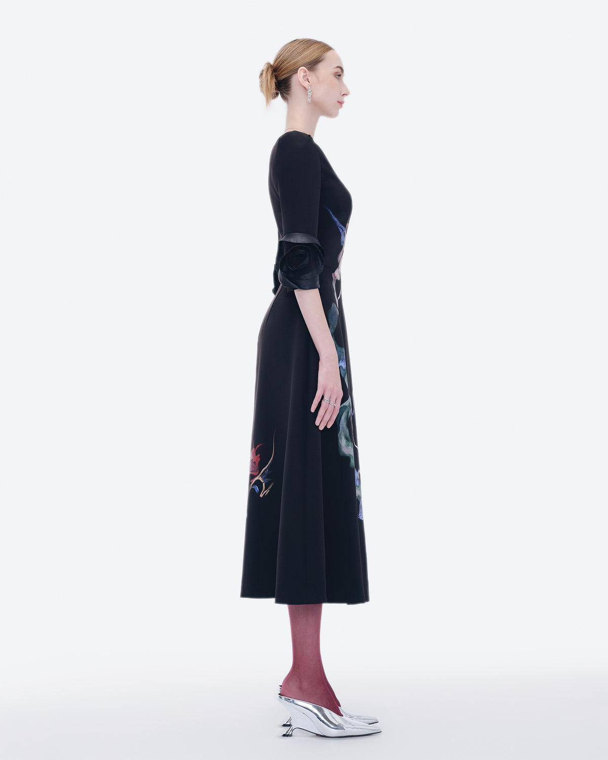 Midnight Garden - Asymmetrical Black Midi Dress