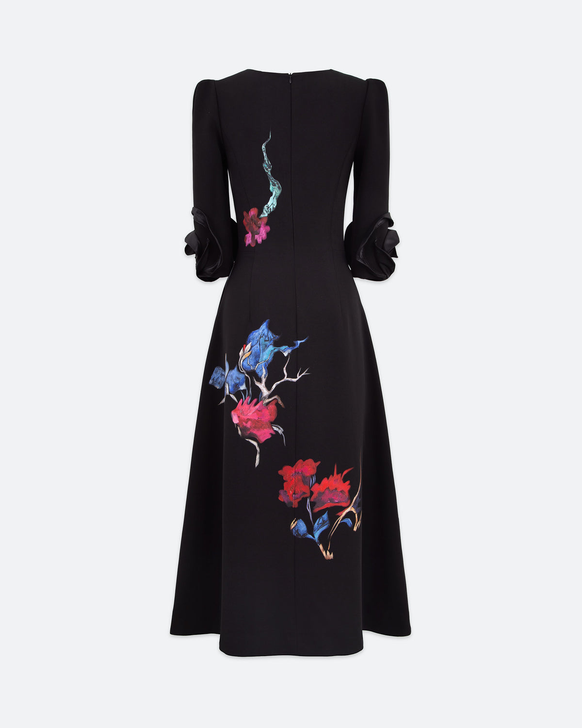 Midnight Garden - Asymmetrical Black Midi Dress