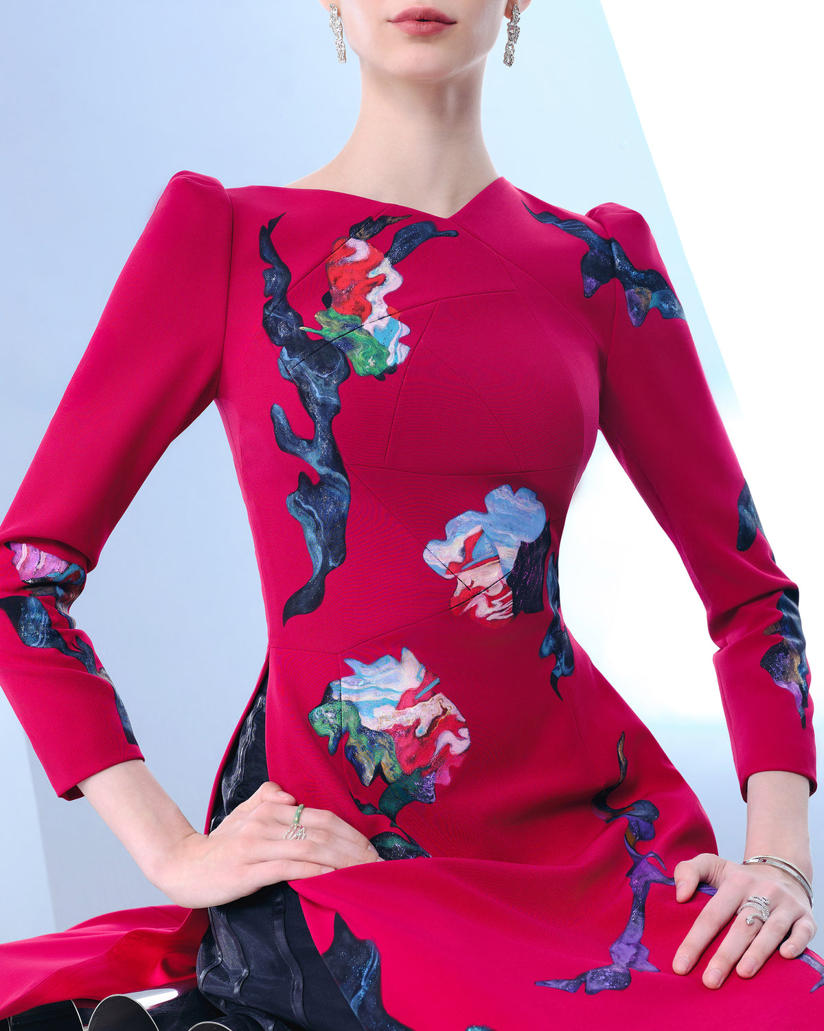 Mystic Blossoms- Áo Dài Đương Đại Đỏ Vivid Burgundy