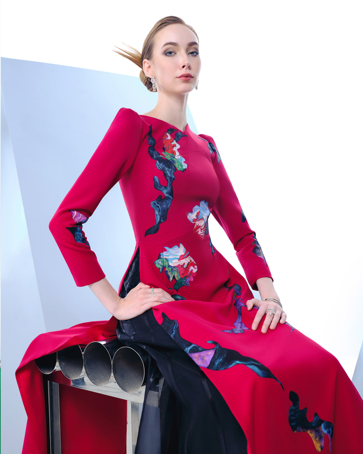 Mystic Blossoms- Áo Dài Đương Đại Đỏ Vivid Burgundy