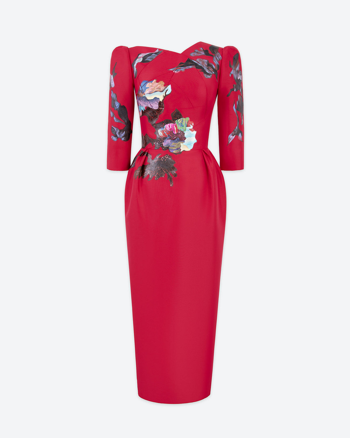 Blossom Horizon - Đầm Pegged Đỏ Crimson Bất Đối Xứng