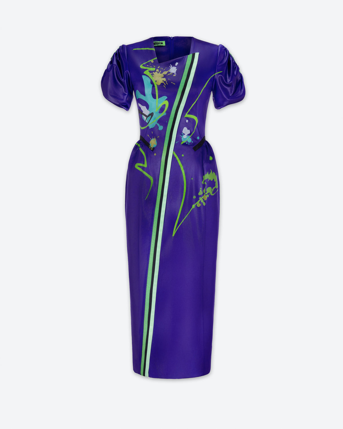 Abstract Flower - Đầm Midi Tím Indigo Bất Đối Xứng
