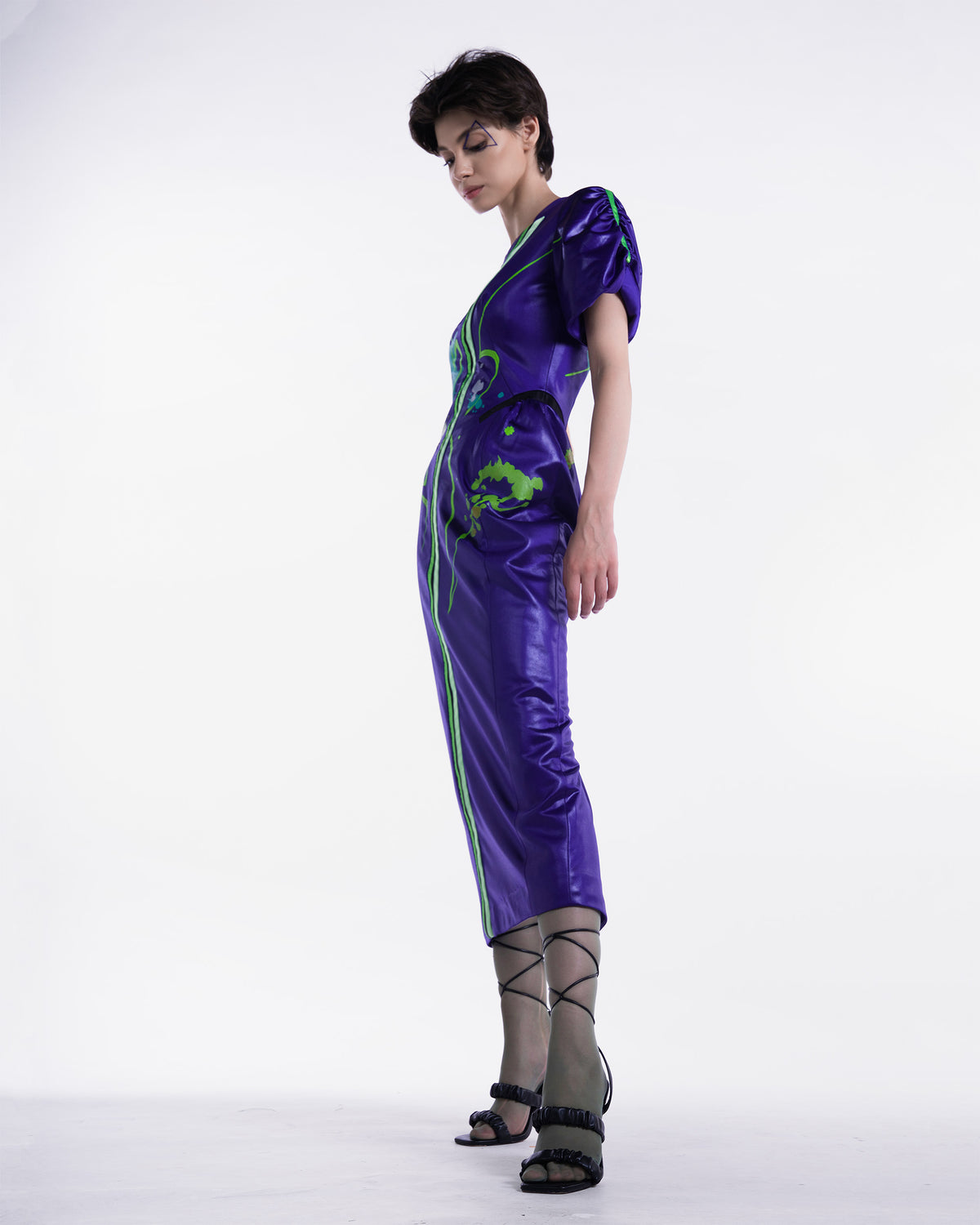 Abstract Flower - Asymmetrical Indigo Purple Midi Dress