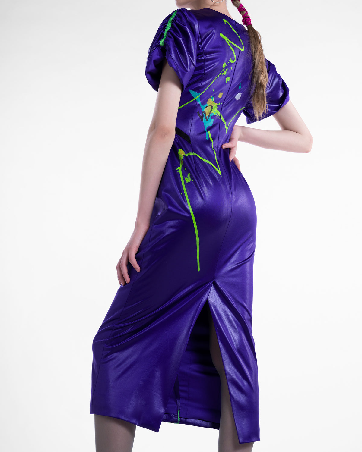 Abstract Flower - Asymmetrical Indigo Purple Midi Dress