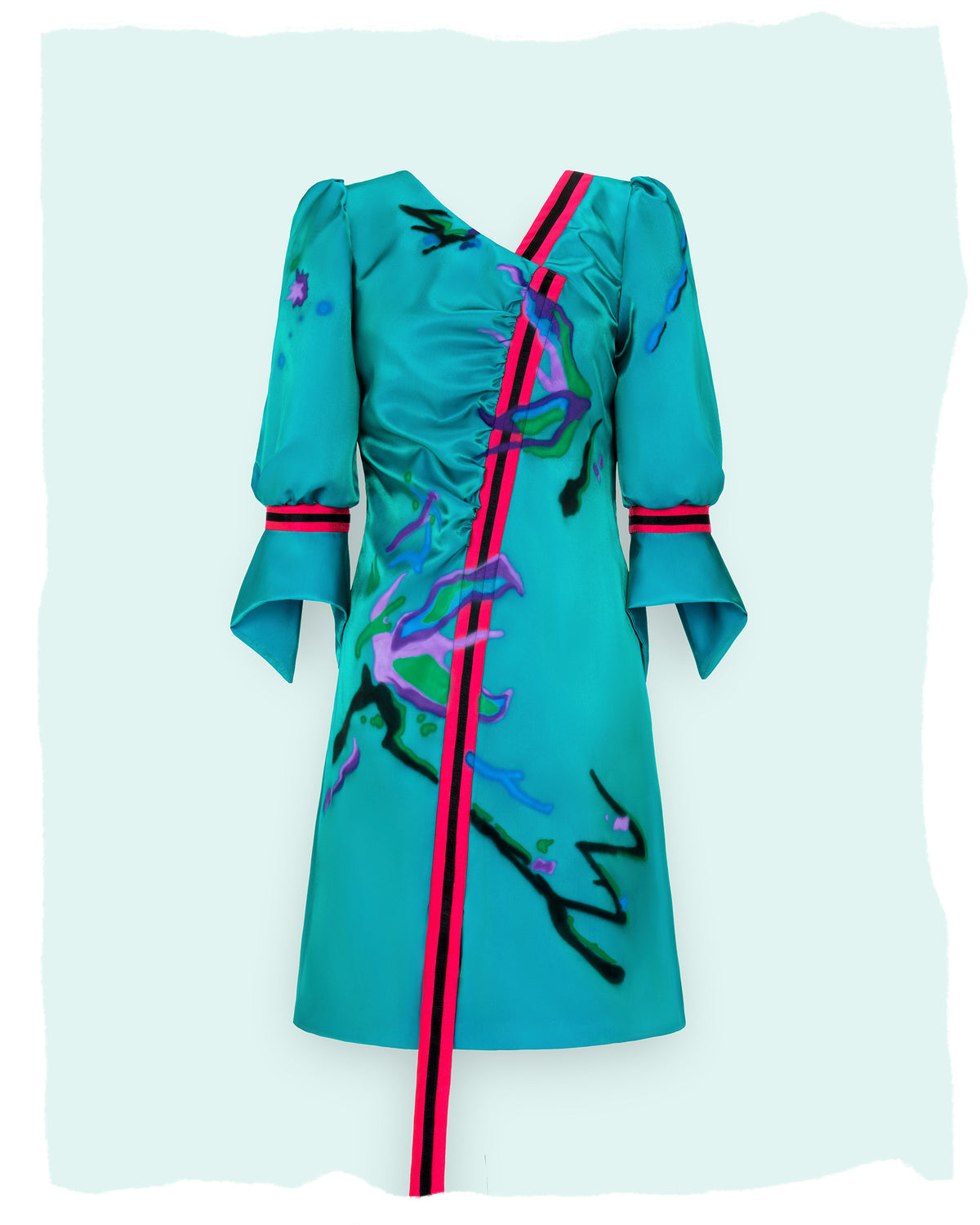 Abstract Flower - Đầm Mini Xanh Cobalt Teal Bất Đối Xứng