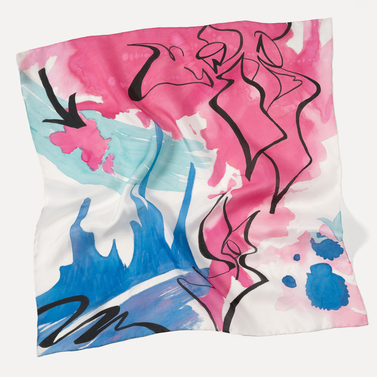 Contrast - Lotus Hand-painted 55 Habotai Silk Bandana