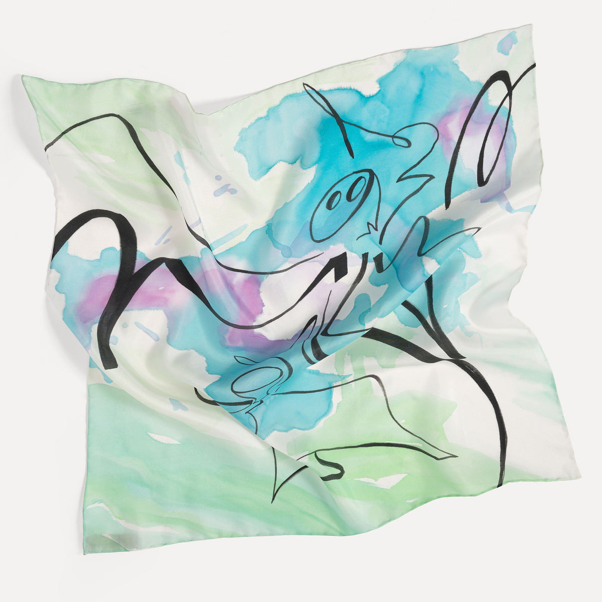 Fressness - Lotus Hand-painted 55 Habotai Silk Bandana