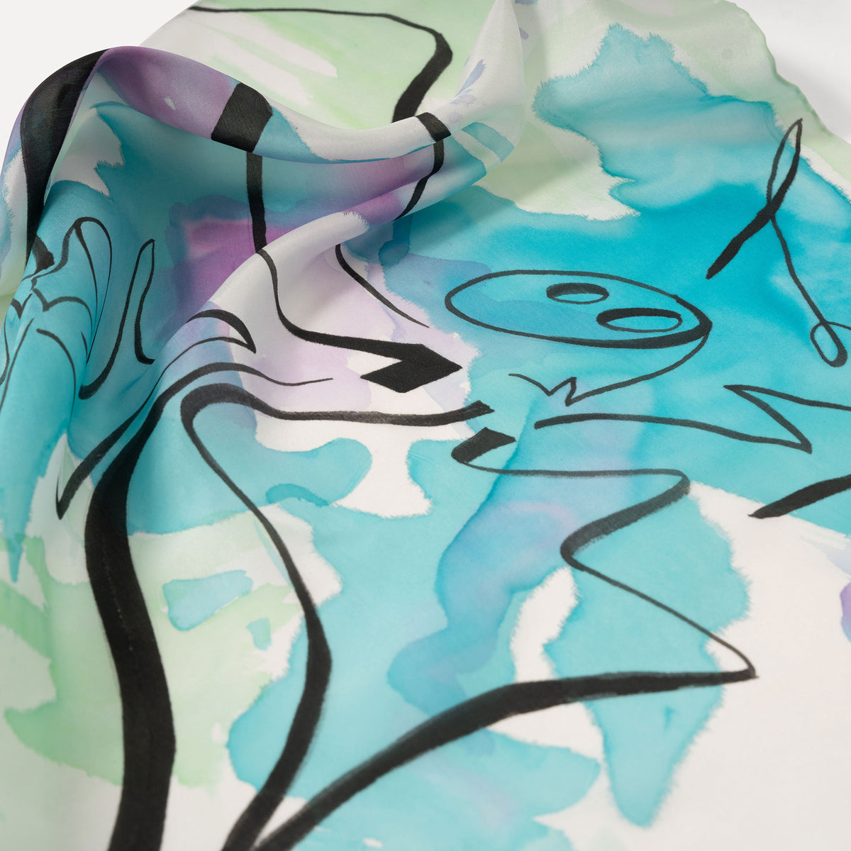 Fressness - Lotus Hand-painted 55 Habotai Silk Bandana