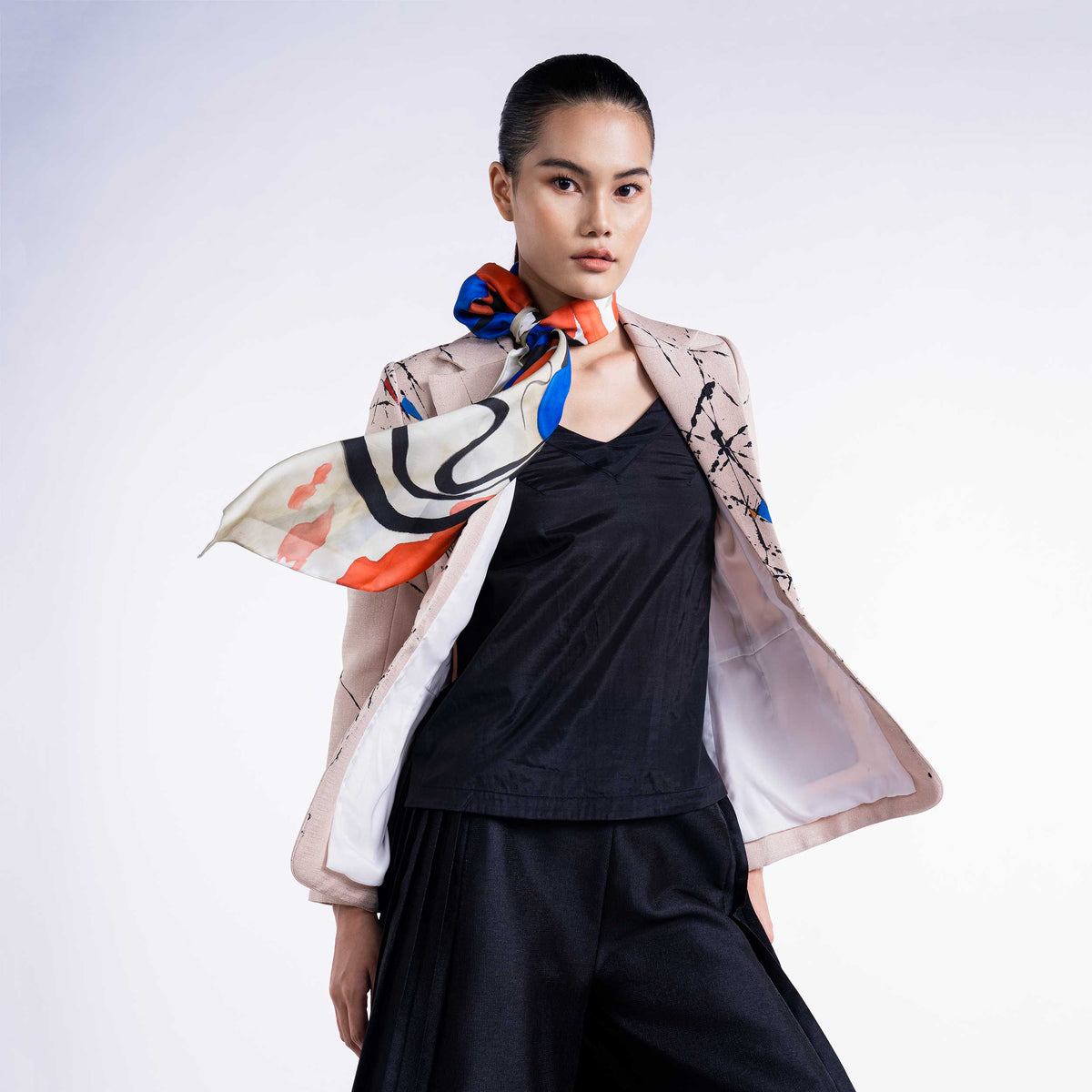 SEN - Lotus Hand-painted 90 Twill Silk Scarf