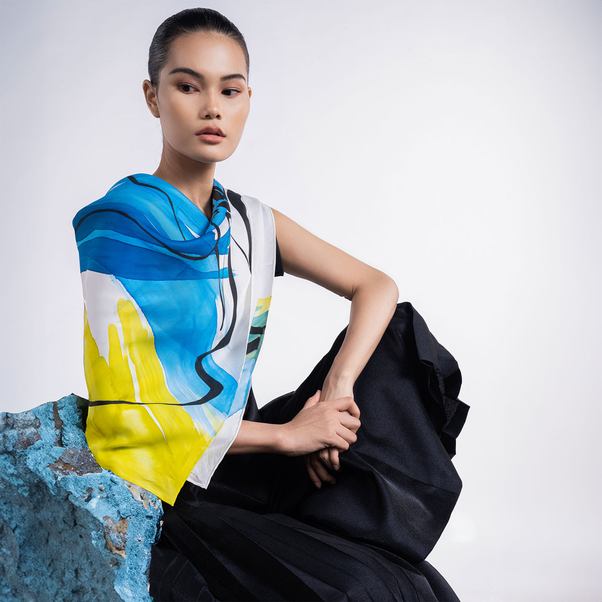 SEN - Lotus Hand-painted 90 Twill Silk Scarf