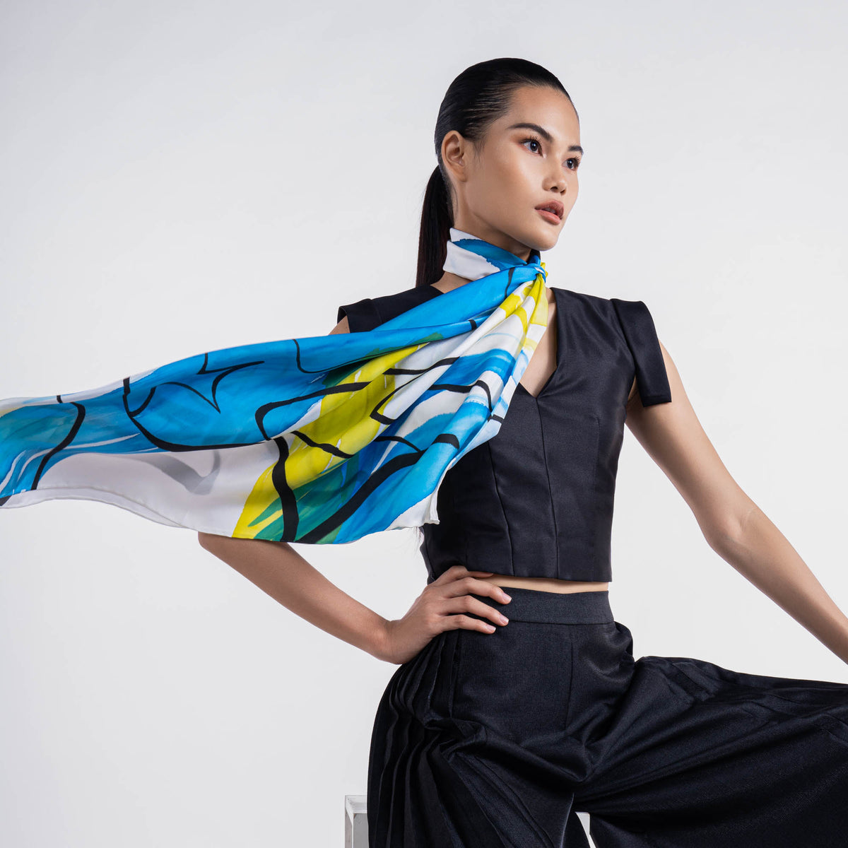 SEN - Lotus Hand-painted 90 Twill Silk Scarf