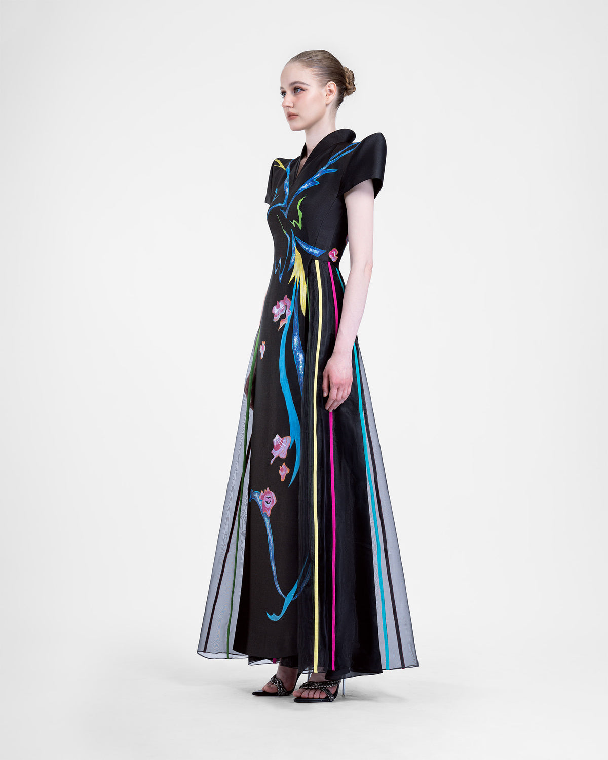 Wings of Night - Structured Shoulder Black Evening Dress