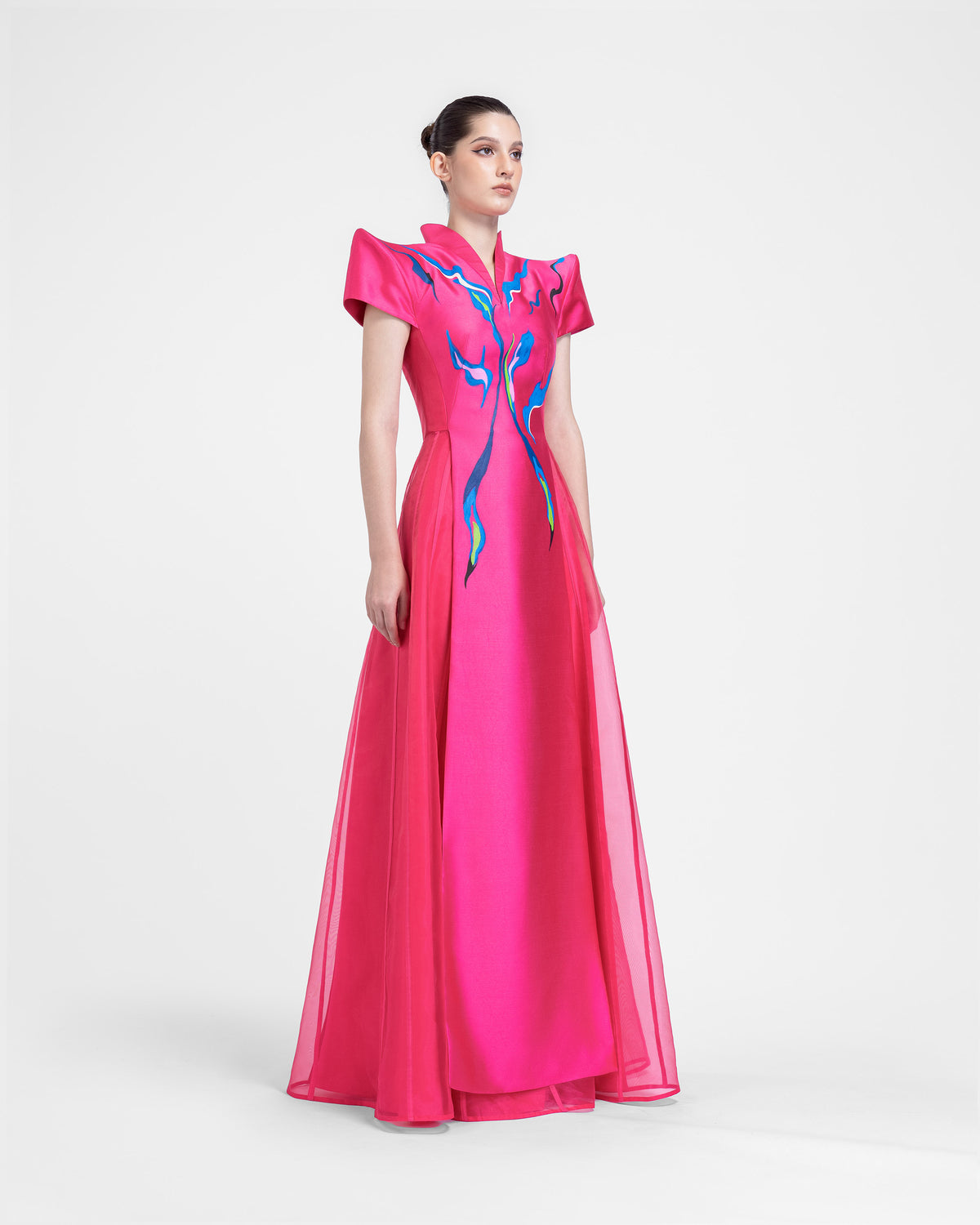 Bloom - Structured Shoulder Pink Evening Dress