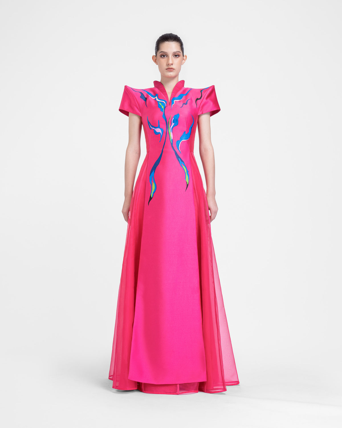 Bloom - Structured Shoulder Pink Evening Dress