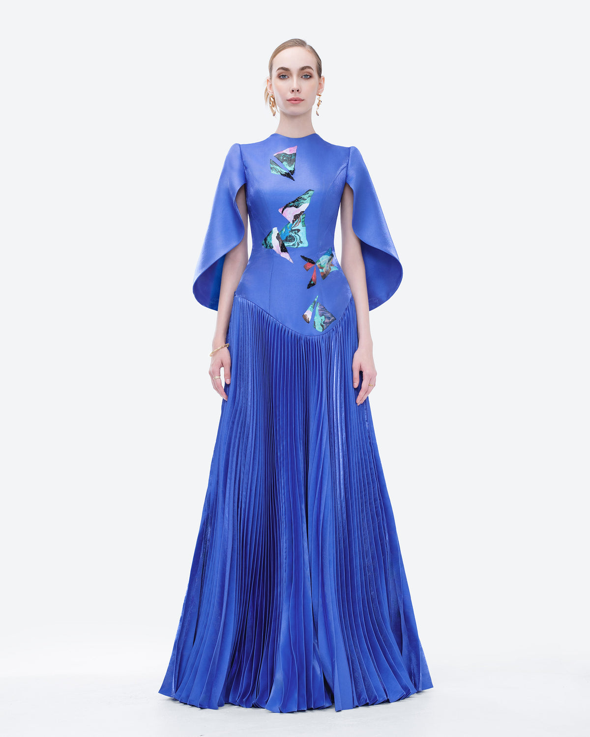 Fancy Flow - Đầm Tiệc Xanh Sapphia Tay Cape