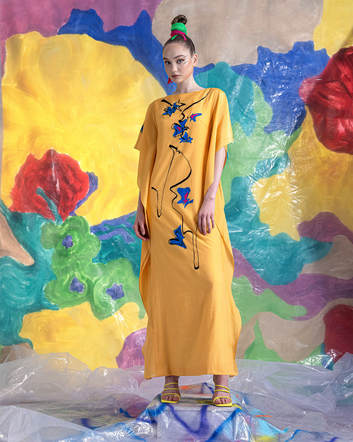 Melody of Flowers - Mustard Yellow Kaftan Dress