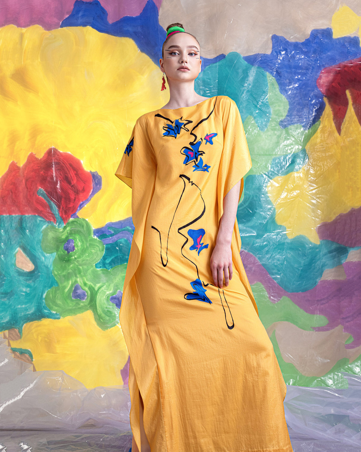 Melody of Flowers - Mustard Yellow Kaftan Dress