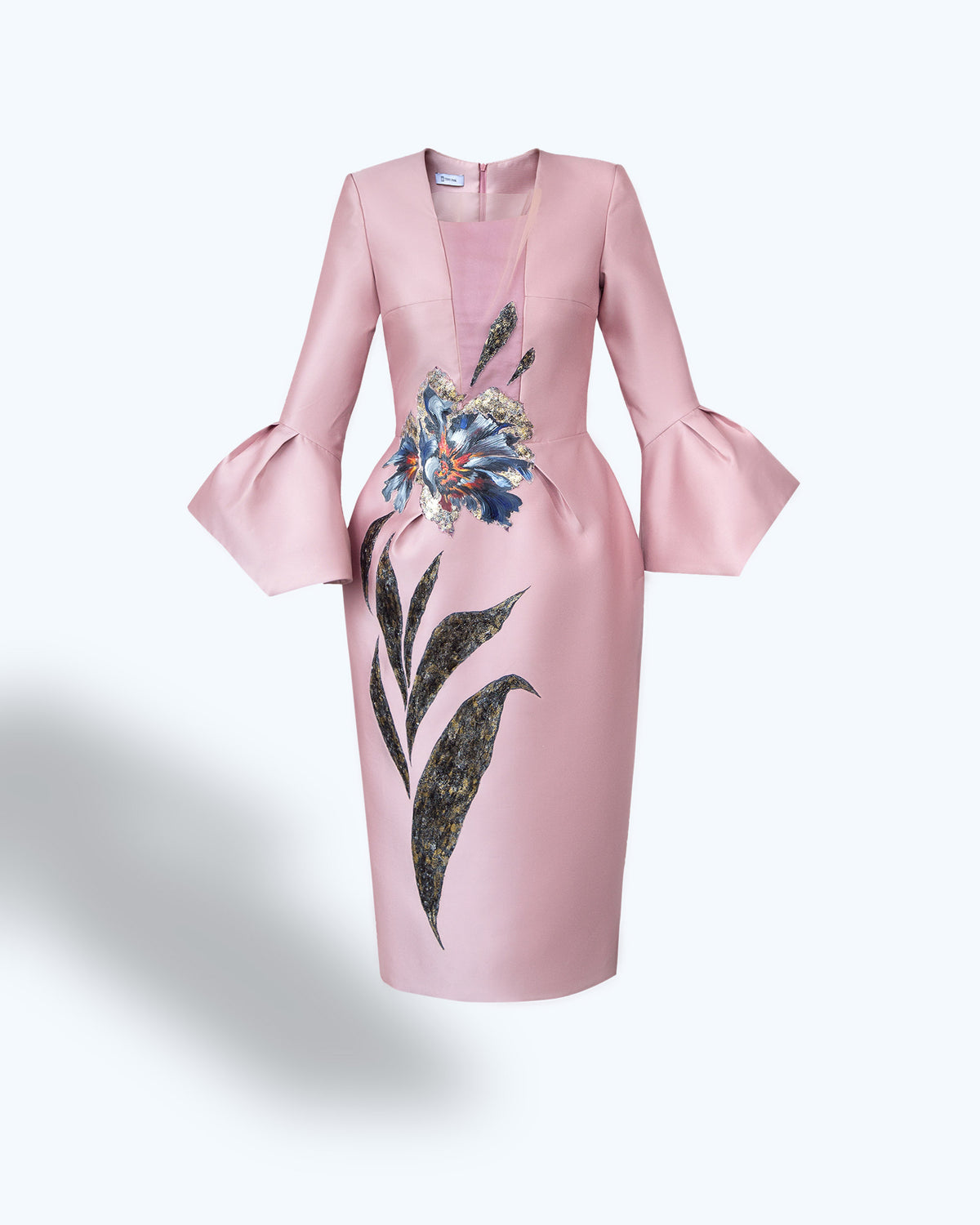 Đầm Taffeta Xám Hoạ Tiết Poppy