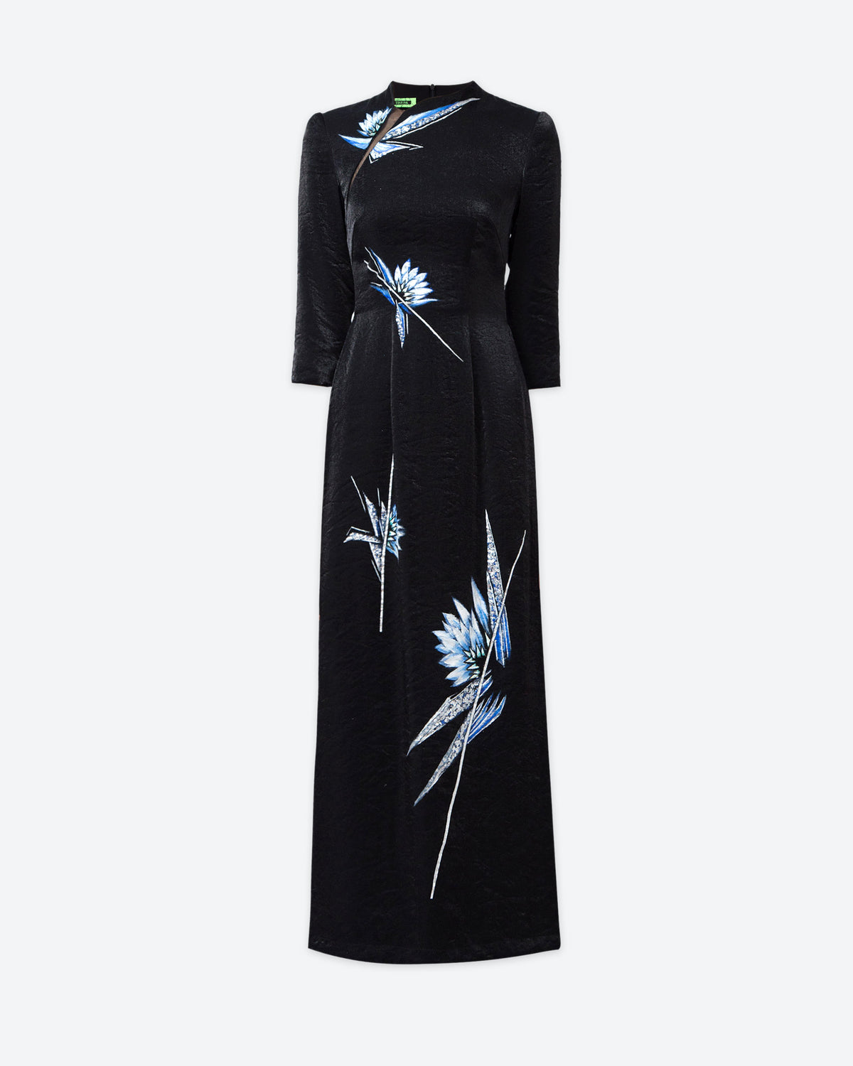 Water Lily-painted Black Taffeta Contemporary Ao Dai