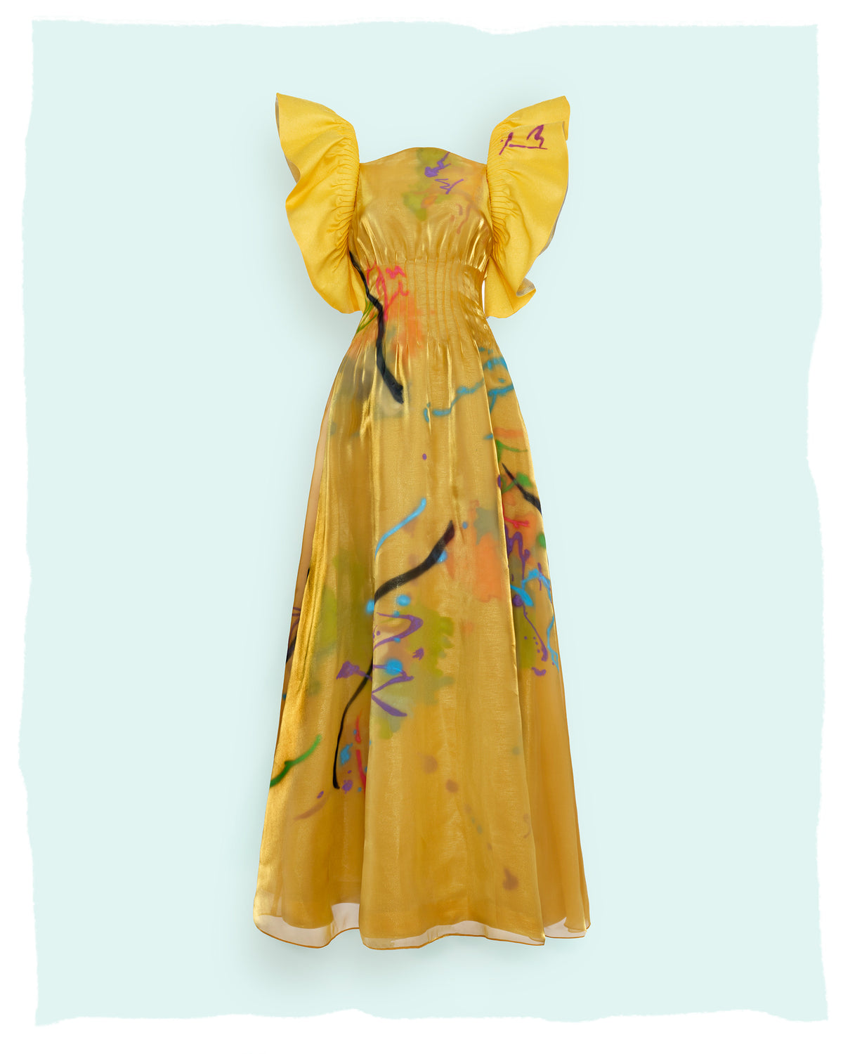 Gold Dragon - Ruffled Sleeves Gown Dress