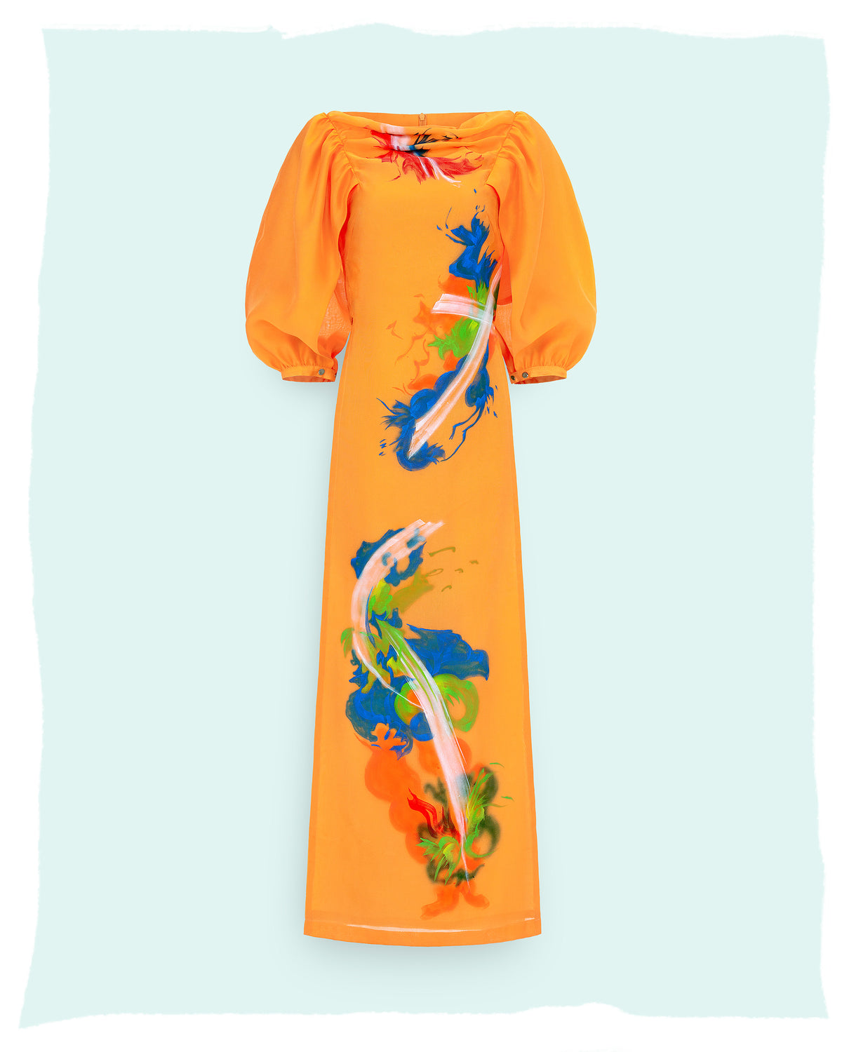 Dragon Rising Up- Orange Contemporary Aodai