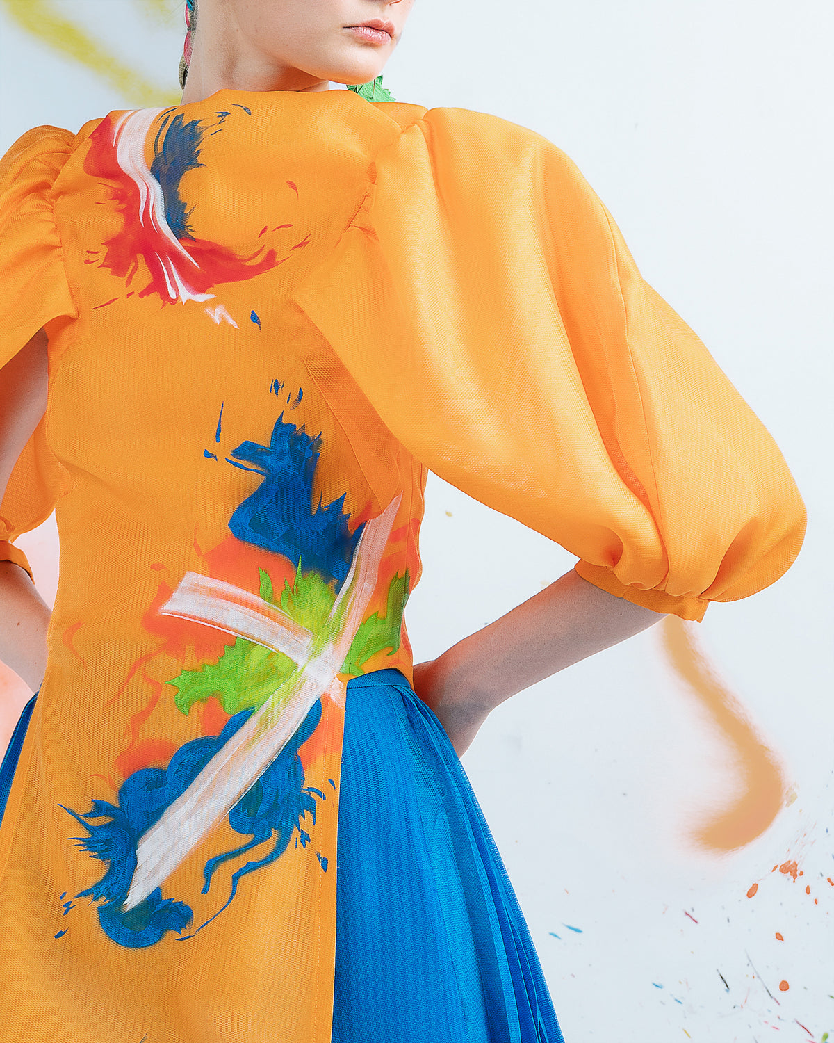 Dragon Rising Up- Orange Contemporary Aodai