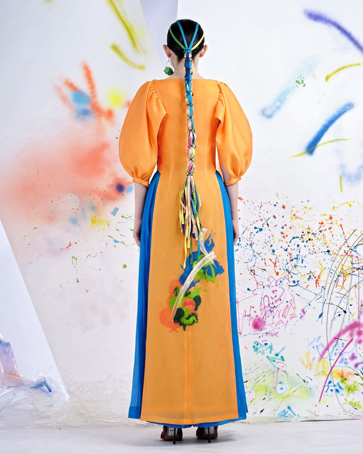 Dragon Rising Up- Orange Contemporary Aodai