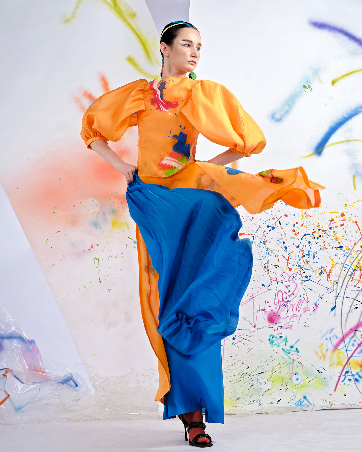 Dragon Rising Up- Orange Contemporary Aodai