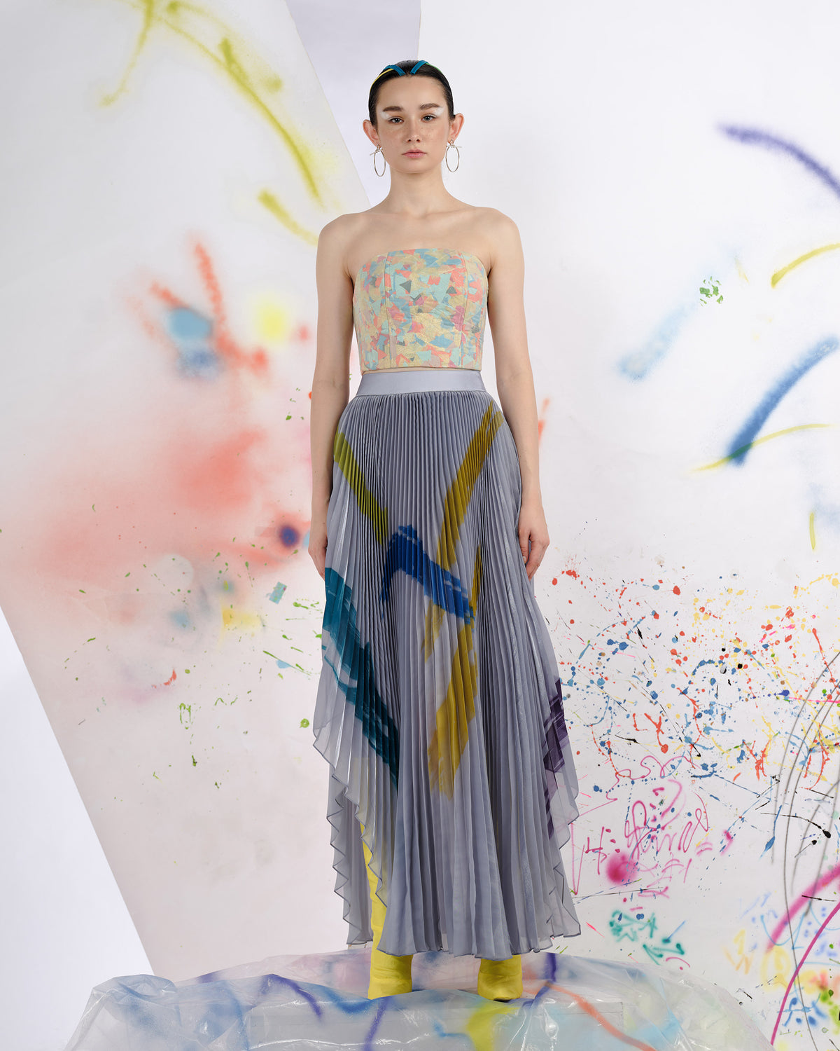 Lightning In The Gray Area - Asymmetrial Pleated Maxi Skirt