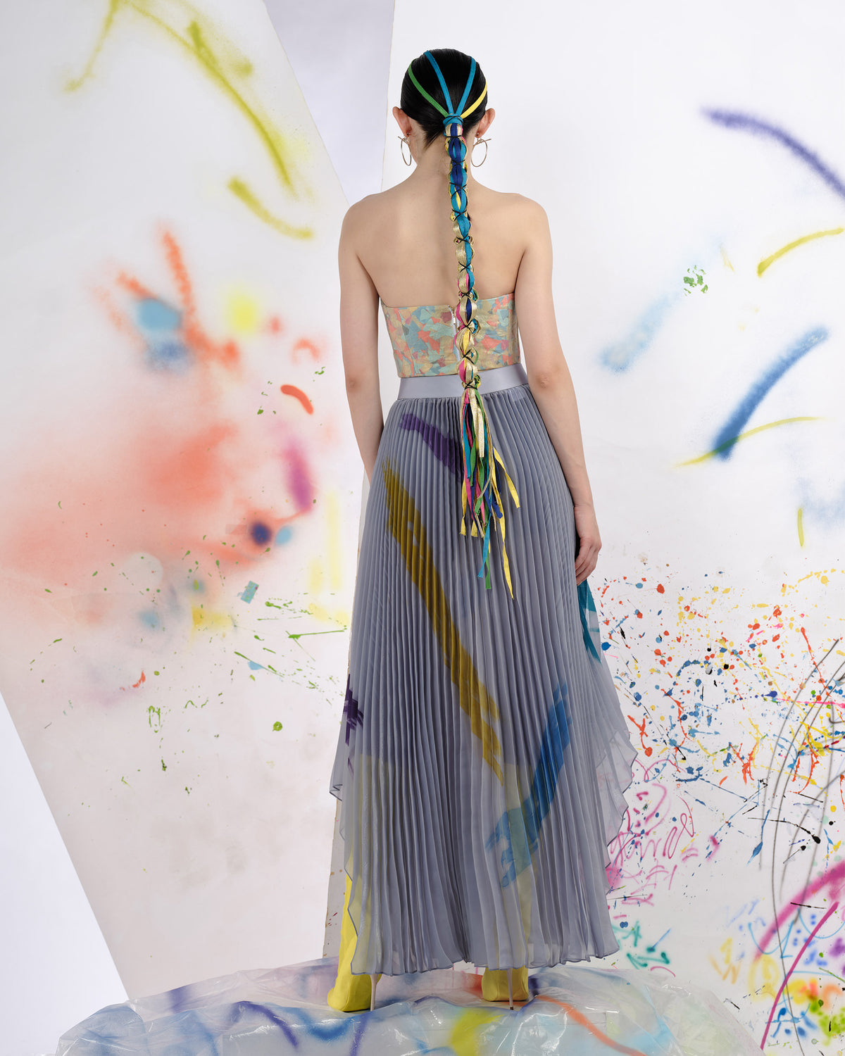 Lightning In The Gray Area - Asymmetrial Pleated Maxi Skirt