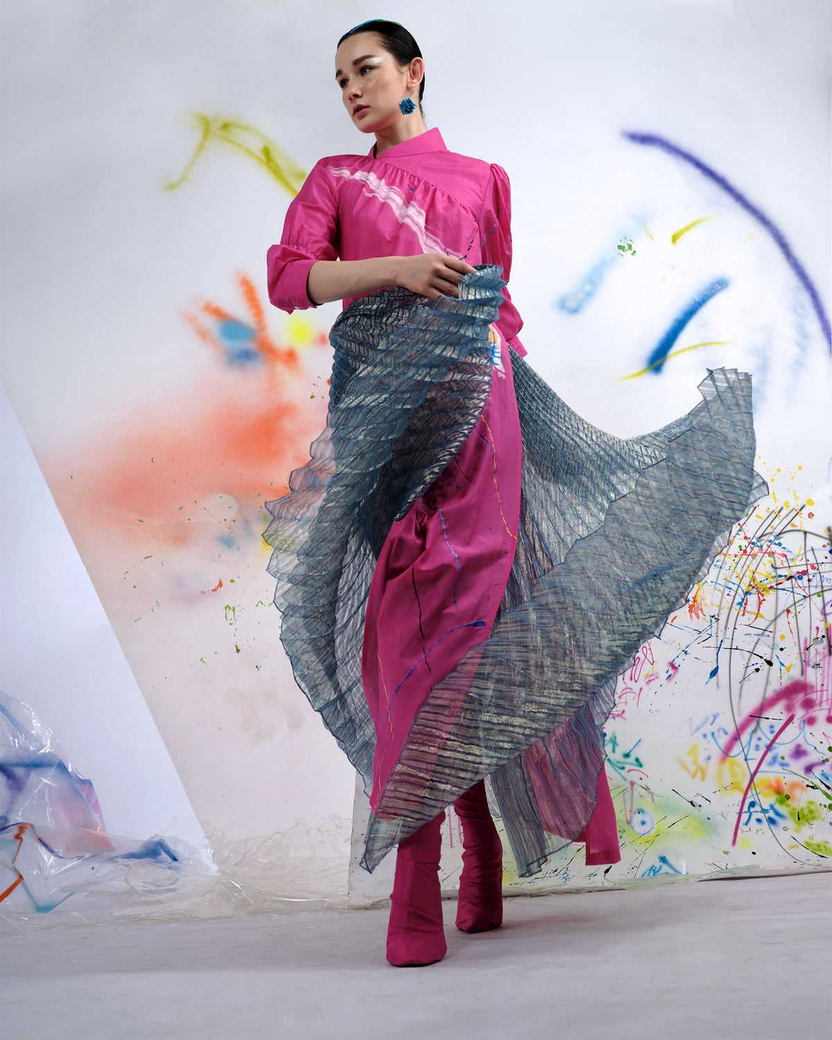 Asymmetrical Pleated Organza Skirt