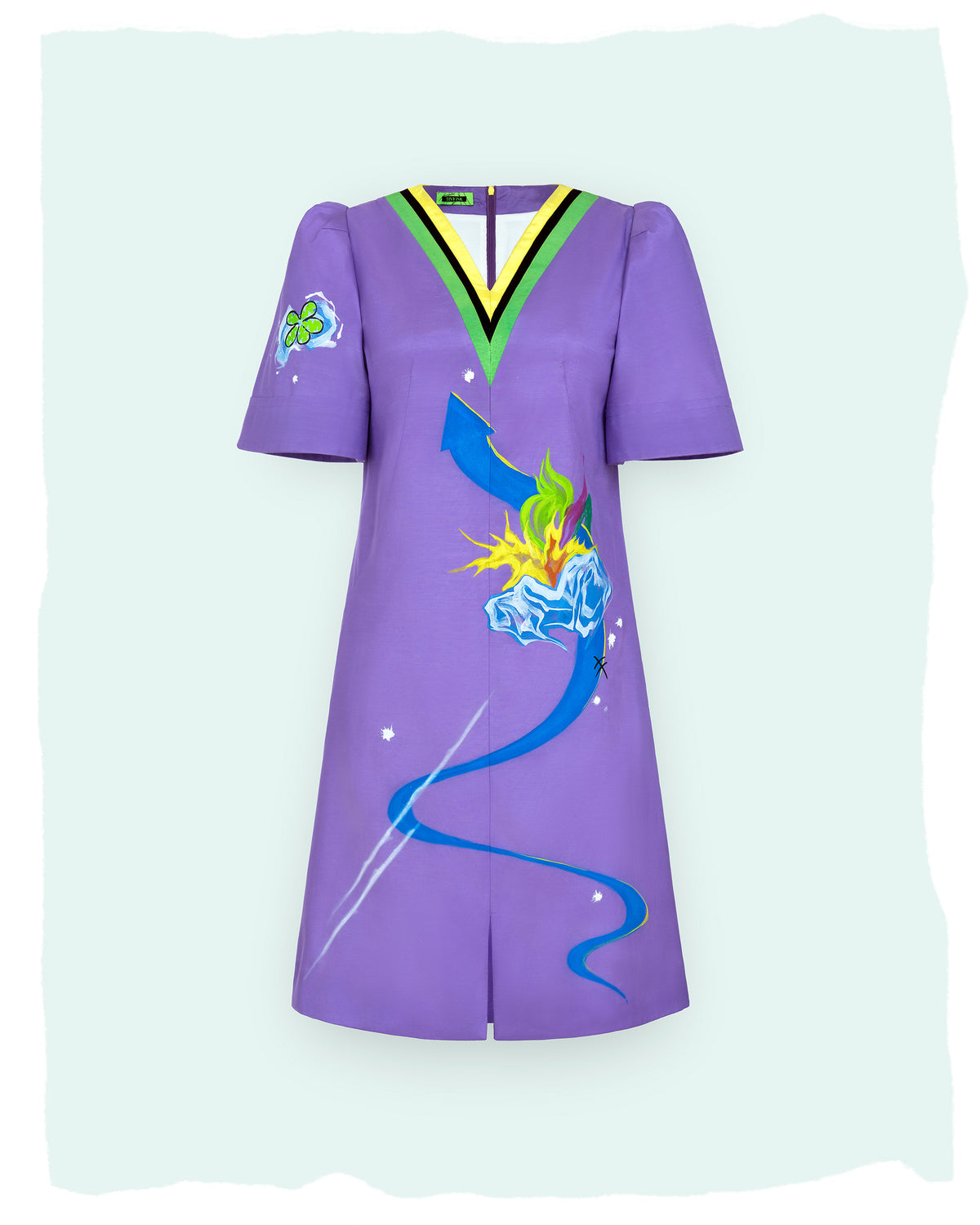 Sự Thư Lỏng - Đầm Suông Tím Lavender Cổ V Phối Màu