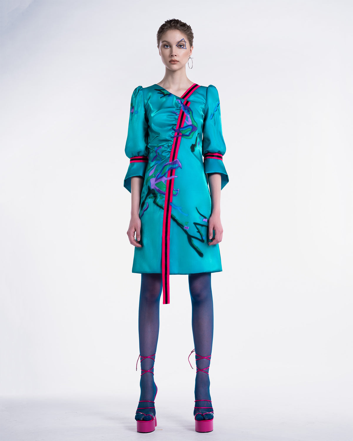 Abstract Flowers - Asymmetrical Cobalt Teal Mini Dress