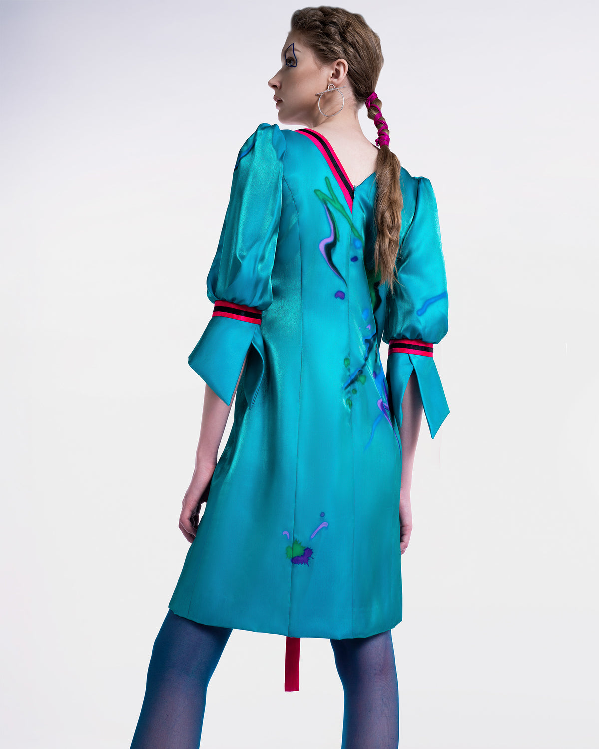 Abstract Flowers - Asymmetrical Cobalt Teal Mini Dress